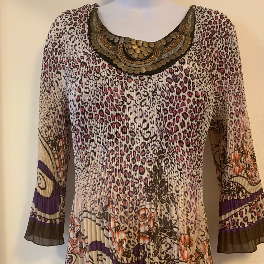 Investments Animal Print Dress Shirt  Beaded Neck